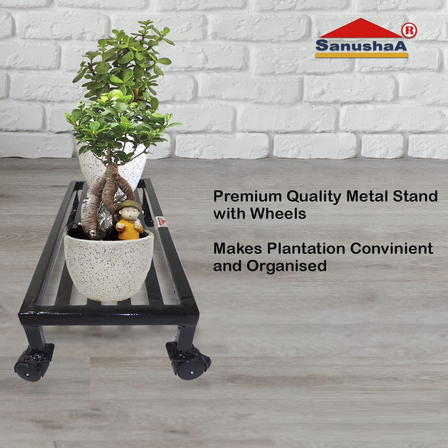 SANUSHAA Rectangular Metal Plant Stand with Wheels Set of 2, please find the rate and detail from website of baash distributors www.mytijori.com