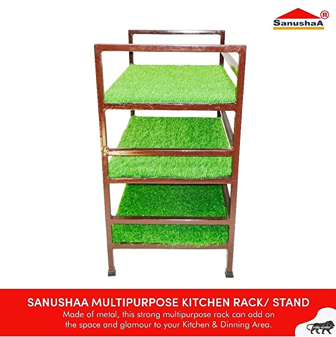 SANUSHAA 3 Tier Multipurpose Rack Artificial Grass, To check detail or buy the metal products please visit baash distributors website www.mytijori.com