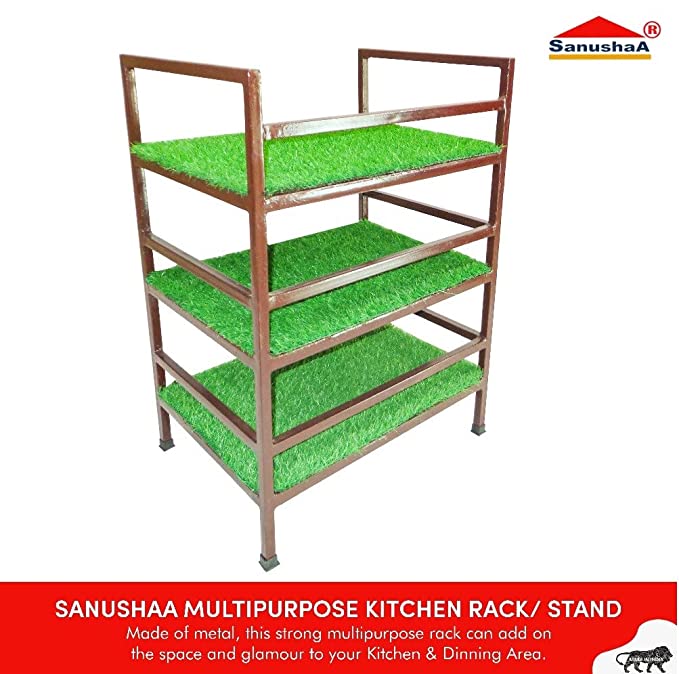 SANUSHAA 3 Tier Multipurpose Rack Artificial Grass, To check detail or buy the metal products please visit baash distributors website www.mytijori.com