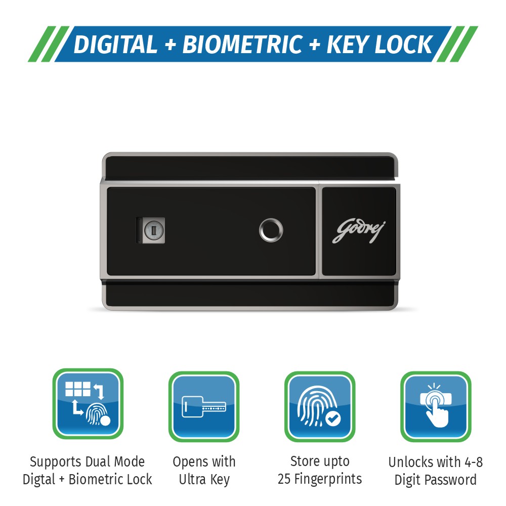 Godrej NX Advanced 370 L Digi + Bio + KL Safe Home Locker | 100X Advanced Strength Series